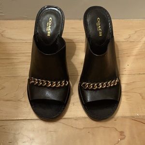 Black Gold Chain Mules by Coach